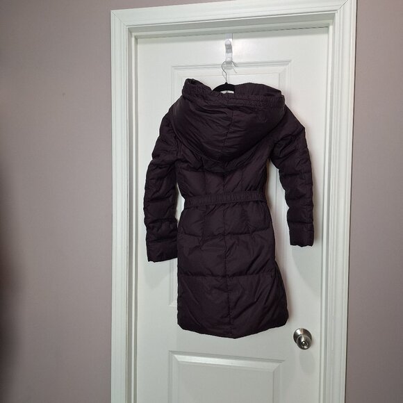 Dark Purple T Tahari Caroline Pillow Hood Down Puffer Jacket with Belt - Picture 2 of 6